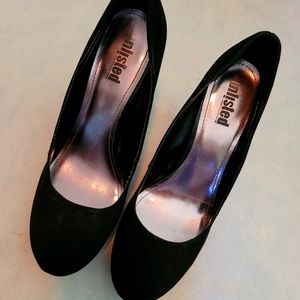 Size 10, unlisted suede and pleather heels